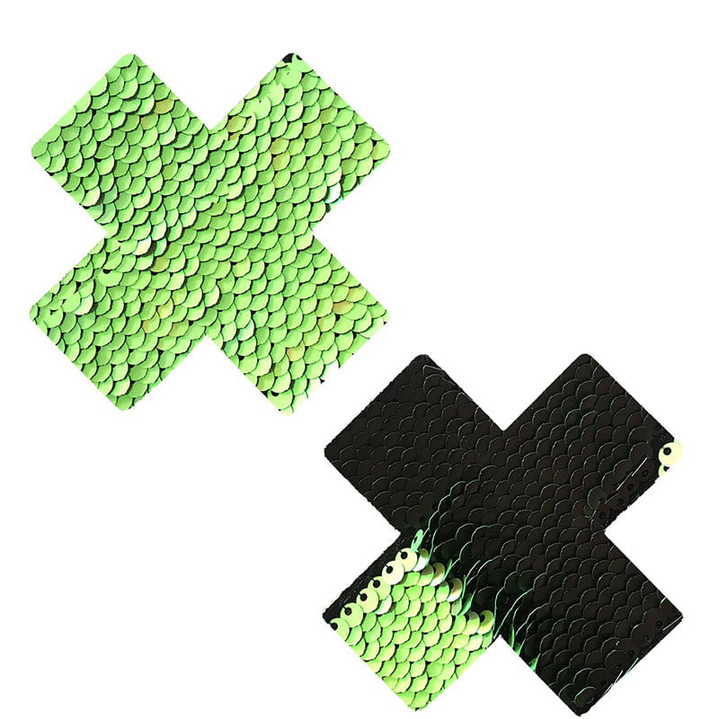 Green Black Flip Sequin Cross X Pasties
