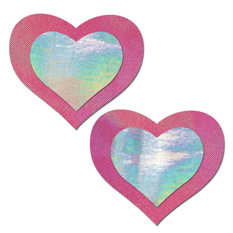 Holographic Bubblegum Pink with Holographic Silver Center Heart Nipple Pasties