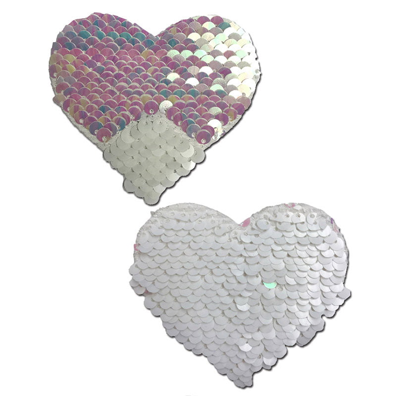 Pearl & White Color Changing Sequin Heart Nipple Pasties
