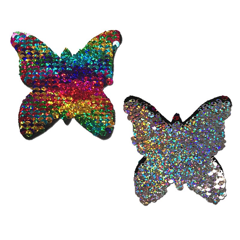 Rainbow & Silver Glitter Color Changing Sequin Monarch Butterfly Nipple Pasties