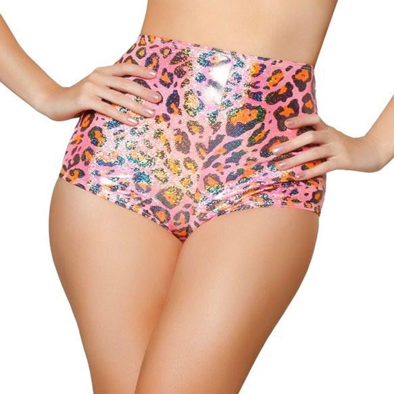 High Waist Rave Shorts in Pink Leopard