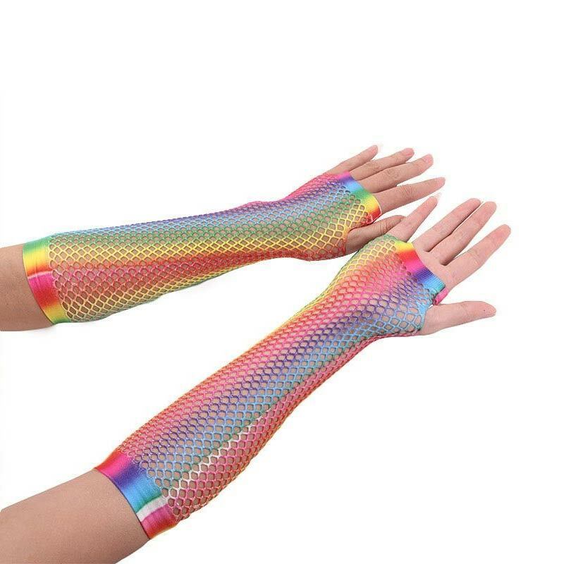 Fingerless Rainbow Long Gloves Mesh