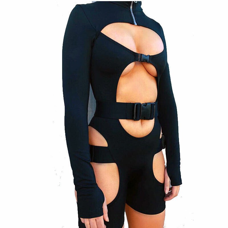 Hollowed Out Womens Buckle Playsuit