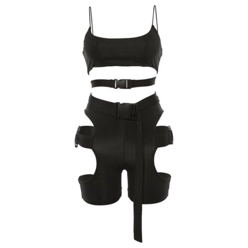 Hollowed Out Women's 2-pc Biker Shorts & Crop Top Set