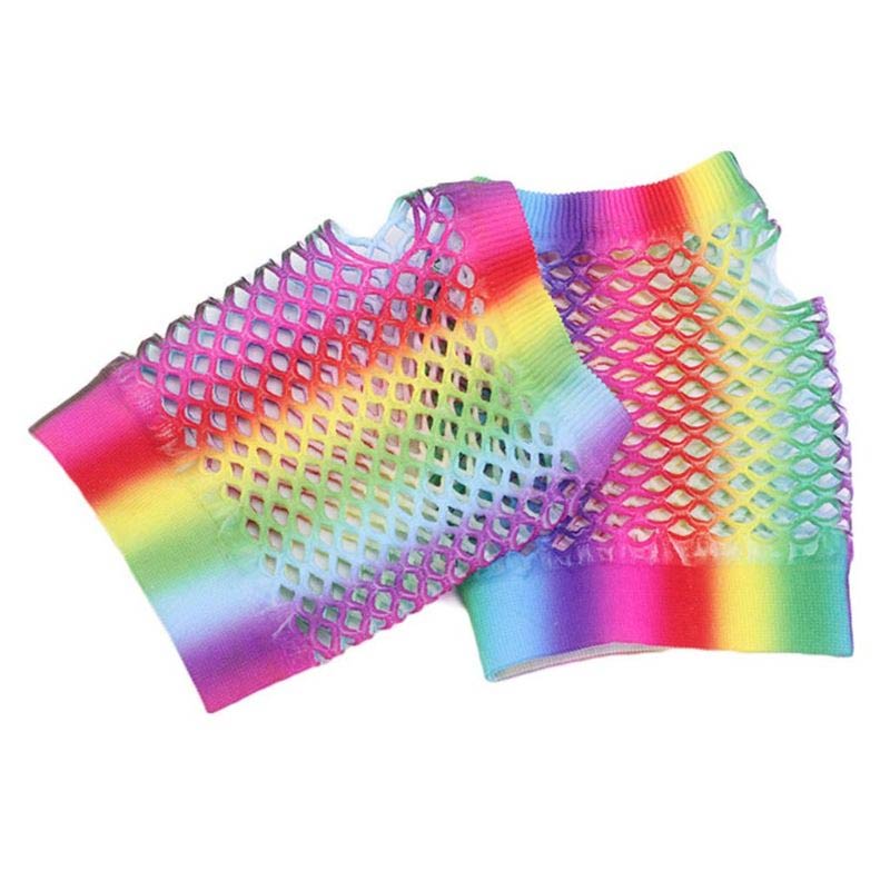 short mesh gloves in rainbow
